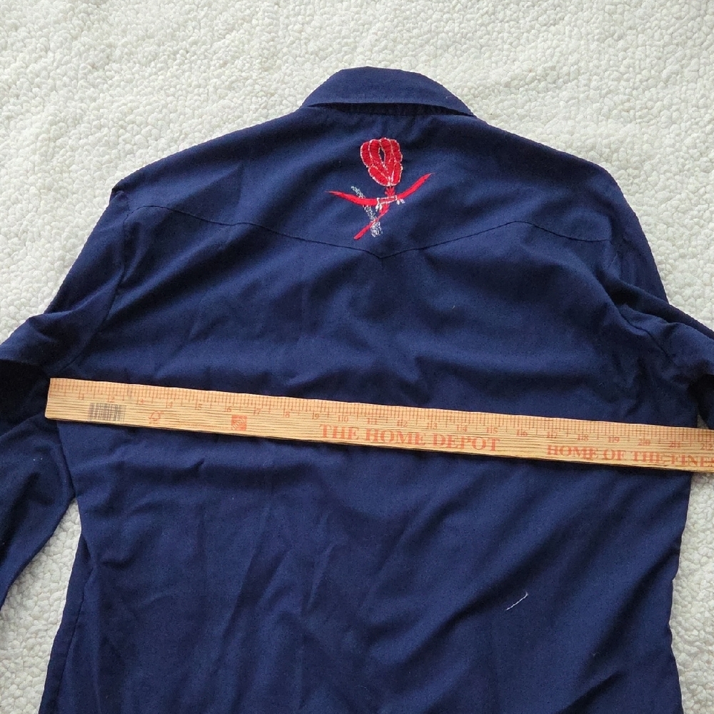 Men's Navy Western Shirt with Red Embroidery Medium Vintage - Picture 8 of 14